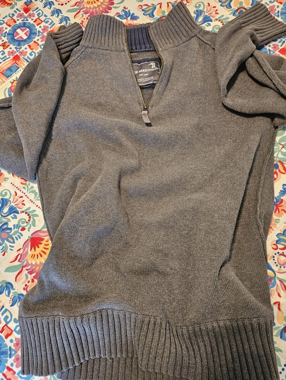 Duck Head Jeans Co Men's Gray Ribbed 1/4 Zip Pullover Sweater Long Sleeve Medium